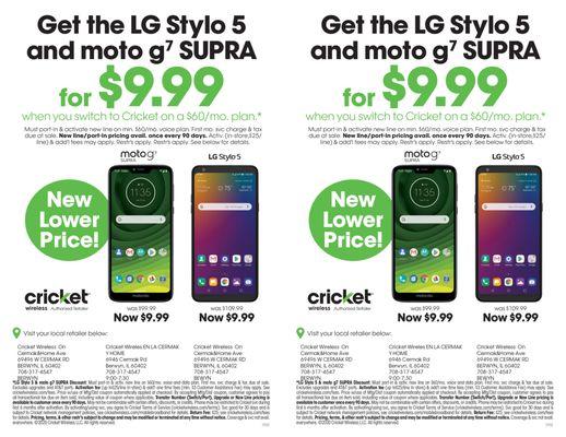 Cricket Wireless  6946 W CERMAK RD  OPEN MONDAY TO SAT  9:00-7:30 SUNDAY 11:00-6:00