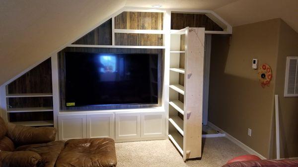 Custom hidden door behind a book case