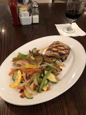 Grilled Salmon and Double order of grilled veggies - Very Good but I'm not sure if I'm at the Gusher Bar or the Bluebonnet Bistro !! LOL !!