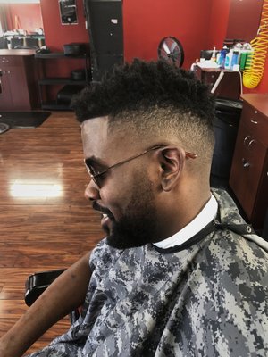 Drop Fade with a Tapered Beard and a Sponge Finish