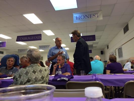 Many "old" friends gather together including Ron O'Brien (after 50 yrs, wife didn't know he had been a classmate until she saw him.