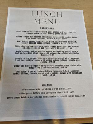 Lunch menu