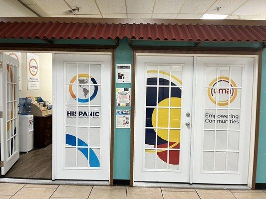 Front door to the Tulsa Area Hispanic Chamber of Commerce inside Plaza Santa Cecilia Mall