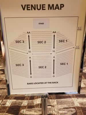 Venue seating section. Note when buying tickets online row A is not the first row in front of the stage. Front row is AA.