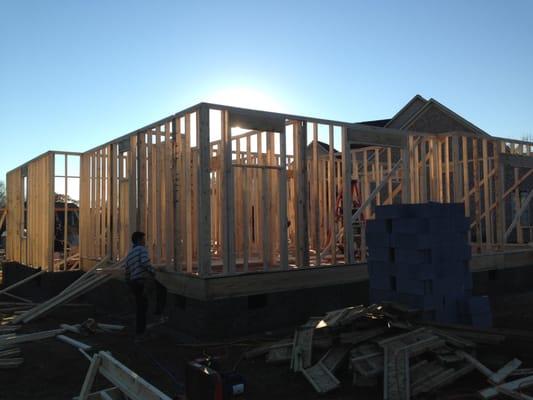 Framing 1st floor of house.