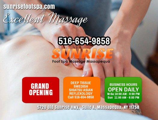 Sunrise Foot Spa Massage Massapequa. Call 516-654-9858