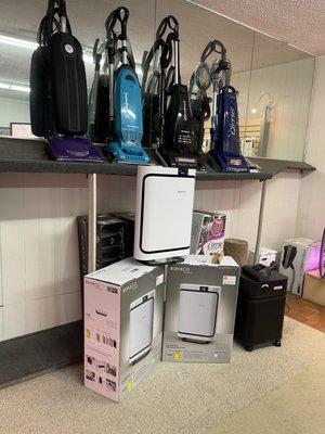 Some of the various brands of vacuums Mr. Carl offers at his store.