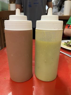 Two sauces. The green one was spicier.