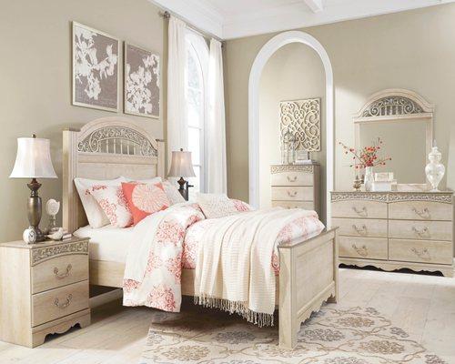 Happy's carries only name brand furniture like Ashley Furniture. Take home a beautiful 4pc Bedroom Set starting at only $18.99 p/week today!