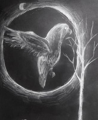 Teen's art in white charcoal