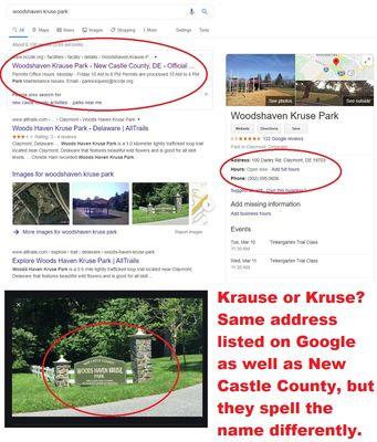 Woodshaven Krause Park -- Confusion about Kruse or Krause