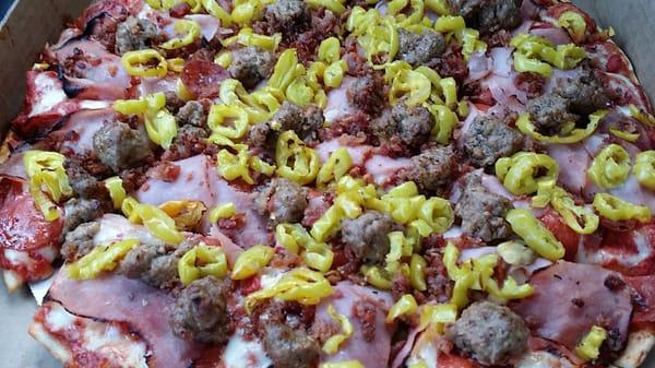 This is the best! Meat Lovers Pizza with banana peppers. You won't leave hungry.