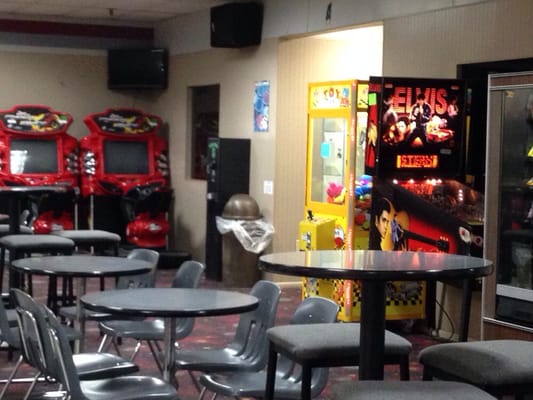 Arcade, bathrooms, locker rooms, and vending machines.