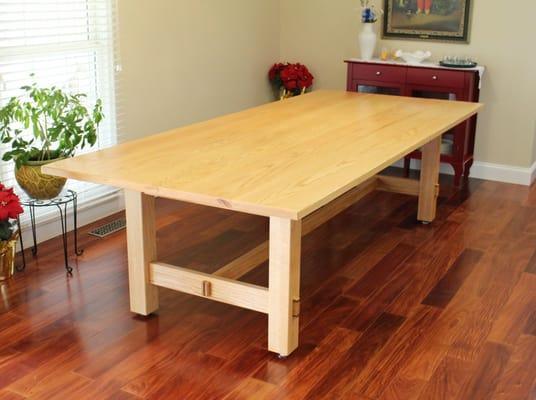 a gorgeous red oak farmhouse style trestle table on delivery