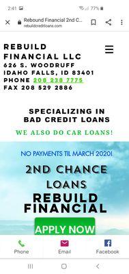 BAD CREDIT & 2ND CHANCE LOANS UP TO $10,000.  APPLY ANYTIME AT REBUILDCREDITLOANS.COM