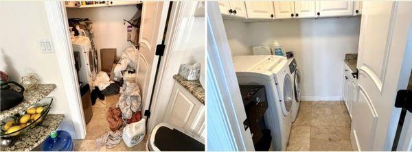 Laundry room declutter and clean. Before and after.