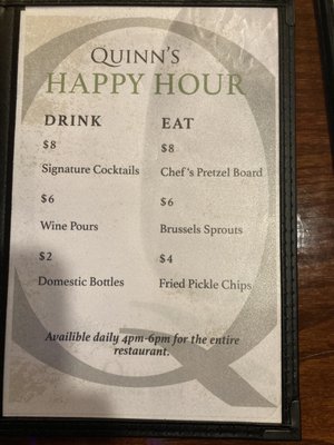 Happy hour menu