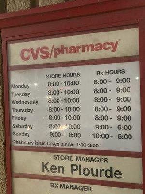 Sat Sun CVS pharmacy closes at 6 pm, hours need to be updated on Yelp