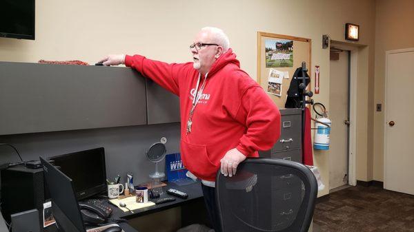 Dusting news room at WNYT in Menands.