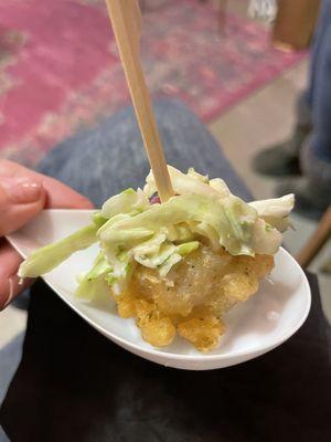 Tempura Beer battered white fish bite and citrus slaw