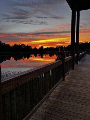 1 of the bridges that cross over the lakebed. Also during sunset that reflects perfectly off the lake.