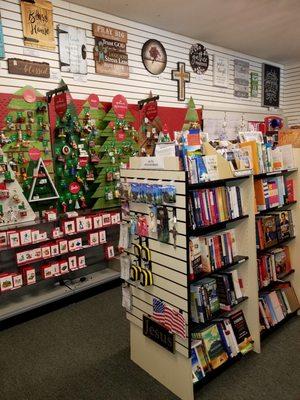 Our INSPIRATION Book store, inside ALWAYS CHRISTMAS, has a large selection of Bibles, Wooden Signs of encouragment, and HALLMARK Ornaments