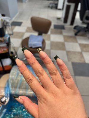 dark green french tip with green foil