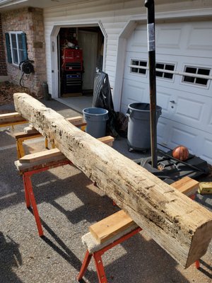 Barn beam mantel ready for install