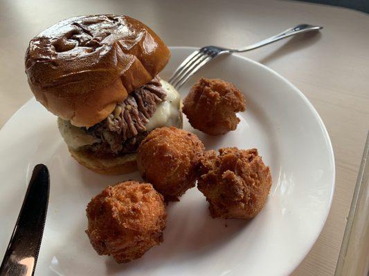 Brisket Burger and Hush Puppies