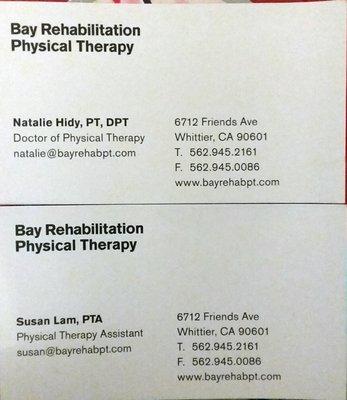 The two therapists' business cards