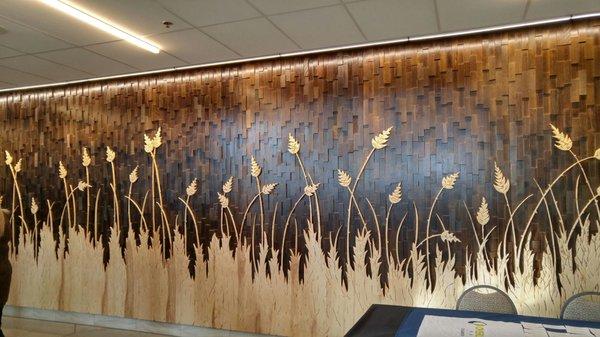 Custom wheat wall in the lobby