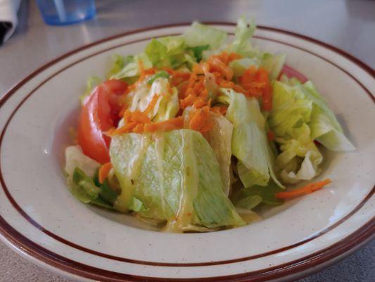 Side salad with Italian dressing - pulled off the onions