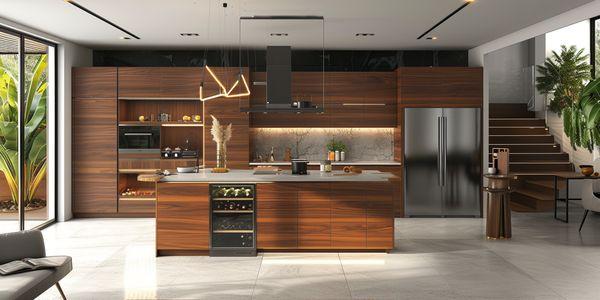 A modern open kitchen is a design trend that combines the cooking area with the dining space, creating a seamless flow between the two.