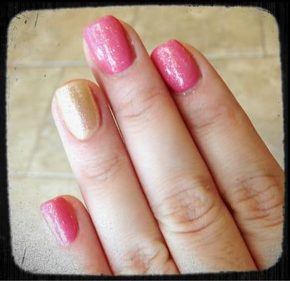 Pink glitter with gold accent!