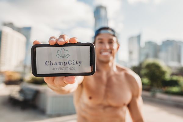 Personal trainer, Eric Champ showing off some Champ City branding.