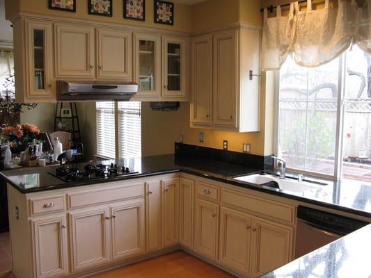 Yellowed maple cabinets renewed