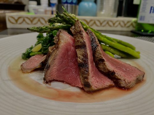 NY Strip with sautéed spinach and asparagus