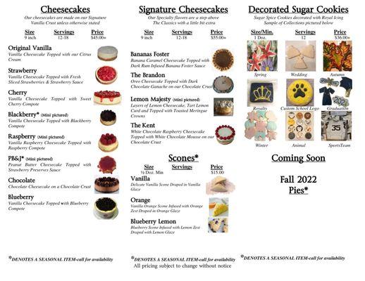 2022 Regency Desserts Baked Menu