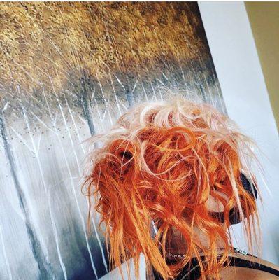 Let's Go Crazy...
 Razor cut bob
 #Orange Fire Flame
 #Ash Blonde
 Color Selection-
 Guy Tang