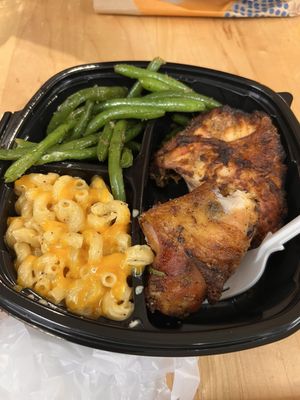 I took a bite, I couldn't wait until after taking the picture. Baked chicken, mac and cheese, green beans!!!! Yum!!!