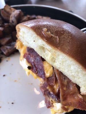 Bacon egg and cheese on brioche