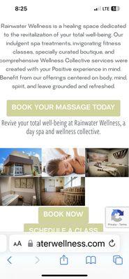 A sample of Rainwater Wellness website