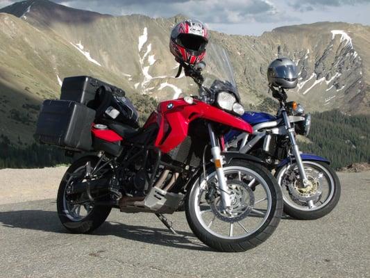 View of the bikes on top of Loveland Pass Summit. The handwarmers on the bike take the chill out! Wish I had them on my SV.