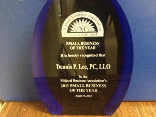 Lee Law Office was awarded the Millard Business Association Small Business of the Year.