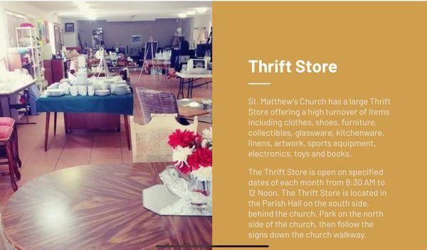 Thrift Store open 1st and 3rd Saturday