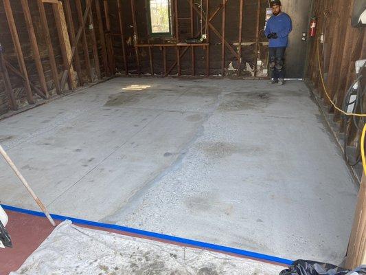 The garage floor after Jim Jennings fixed it as it was being prepared for a coating.