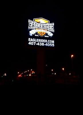 Pylon Sign at 40 feet high full lighted by LED.
 by http://www.thesigncenter.net