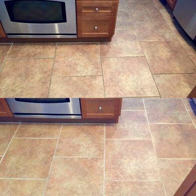 Before and after grout clean (top is before, below is after)