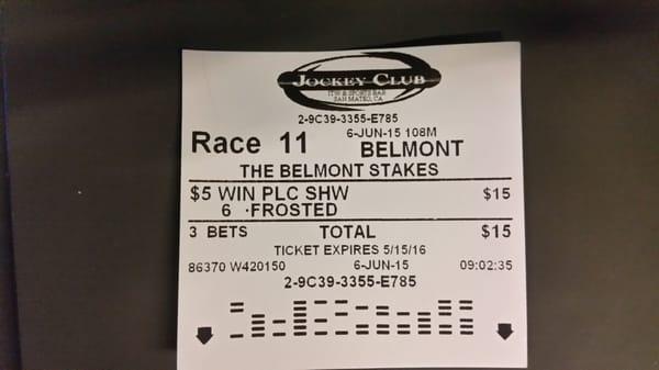 I won $16 on the across the board bet as Frosted finished second.