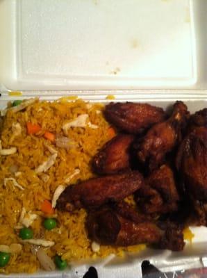 Chinese wings with chicken fried rice. Wings were good, rice sucked.